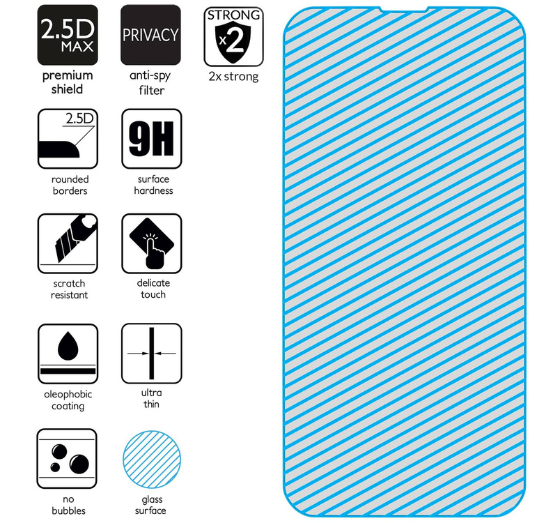 moVear GLASS mSHIELD 2.5D MAX privacy do Apple iPhone 16e / 14 / 13 / 13 Pro (6.1") (Prywatyzujące, kompatybilne z etui)