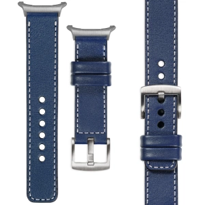 moVear Prestige C1 Skórzany pasek 22mm do Samsung Galaxy Watch Ultra | Granatowy, białe przeszycie [rozmiary XS-XXL i klamra do wyboru]
