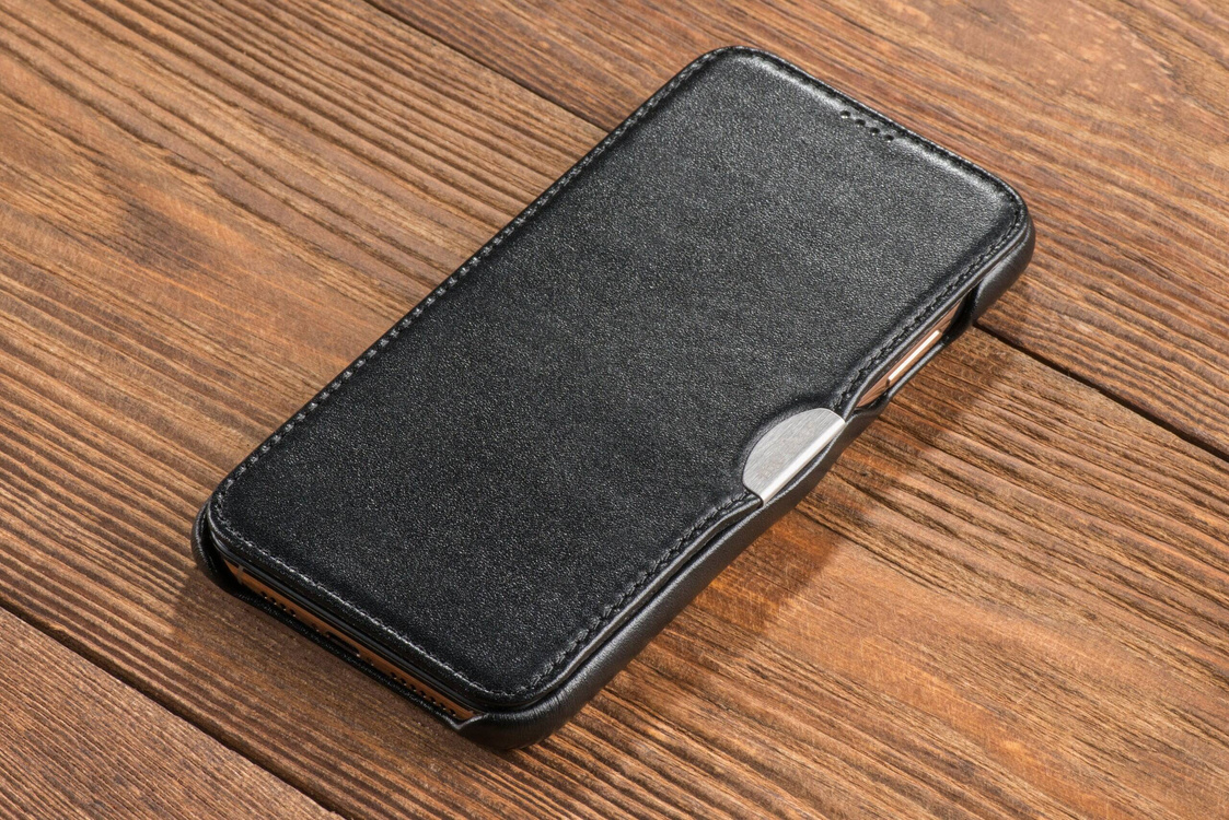 moVear flipSide C skórzane etui do Apple iPhone Xs MAX (6.5") | Skóra naturalna gładka (Czarna)