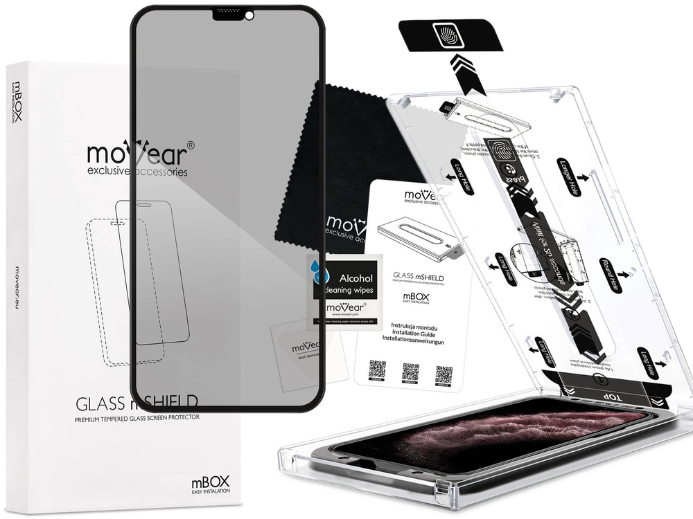 moVear mBOX GLASS mSHIELD 2.5D MAX privacy do Apple iPhone 11 Pro Max / Xs MAX (6.5") (Anty spy, z Aplikatorem)