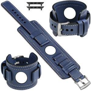 moVear Prestige CW1 Szeroki skórzany pasek 20mm do Apple Watch 10 / 9 / 8 / 7 / 6 / 5 / 4 / SE (42/41/40mm) | Granatowy, białe przeszycie [rozmiary XS-XXL i klamra do wyboru]