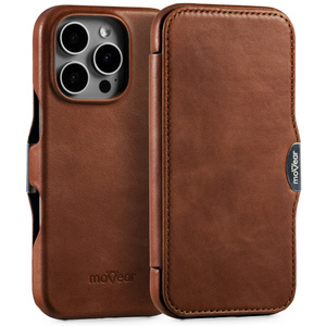moVear flipSide 4C skórzane etui do Apple iPhone 16 Pro (6.3") | Skóra naturalna olejowana (Ciemnobrązowa)