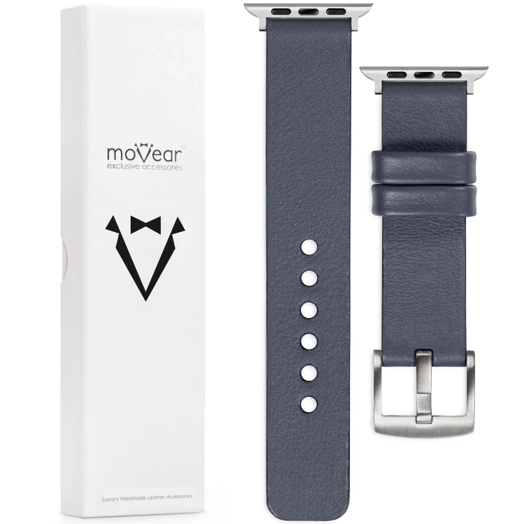 moVear Prestige S1 Skórzany pasek 22mm do Apple Watch 10 / 9 / 8 / 7 / 6 / 5 / 4 / SE (46/45/44mm) & Ultra (49mm) | Szary stalowy [adapter i klamra do wyboru]