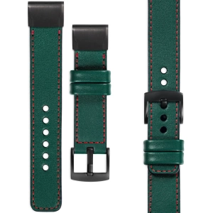 moVear Prestige C1 Skórzany pasek do Garmin QuickFit 20mm (Fenix / Instinct - 43/42/40mm) | Zielony butelkowy, czerwone przeszycie [rozmiary XS-XXL i klamra do wyboru]