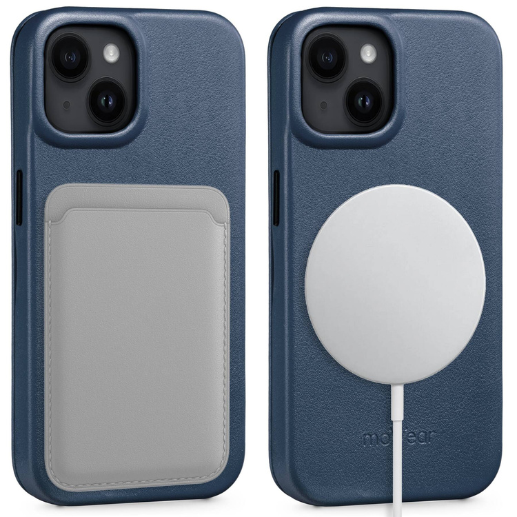 moVear flipSide 4S skórzane etui do Apple iPhone 14 (6,1") | Skóra naturalna gładka (Granatowa)