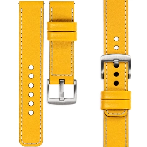 moVear Prestige C1 Skórzany pasek 22mm do Samsung Galaxy Watch 3 (45mm) / Watch (46mm) / Gear S3 | Żółty, białe przeszycie [rozmiary XS-XXL i klamra do wyboru]
