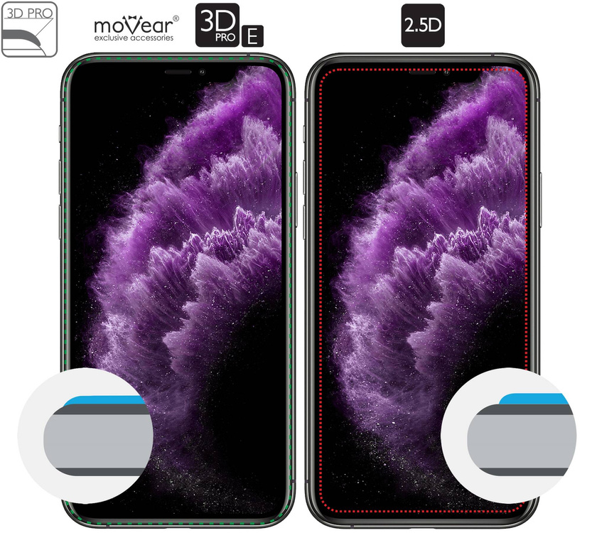 moVear GLASS mSHIELD 3D PRO-E do Apple iPhone 11 Pro Max / Xs MAX (6.5") (kompatybilne z etui)