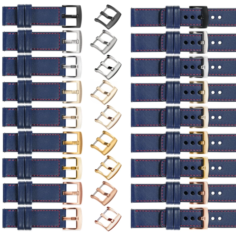 moVear Prestige C1 Skórzany pasek 22mm do Garmin Vivoactive 4, Venu 3/2 | Granatowy, czerwone przeszycie [rozmiary XS-XXL i klamra do wyboru]