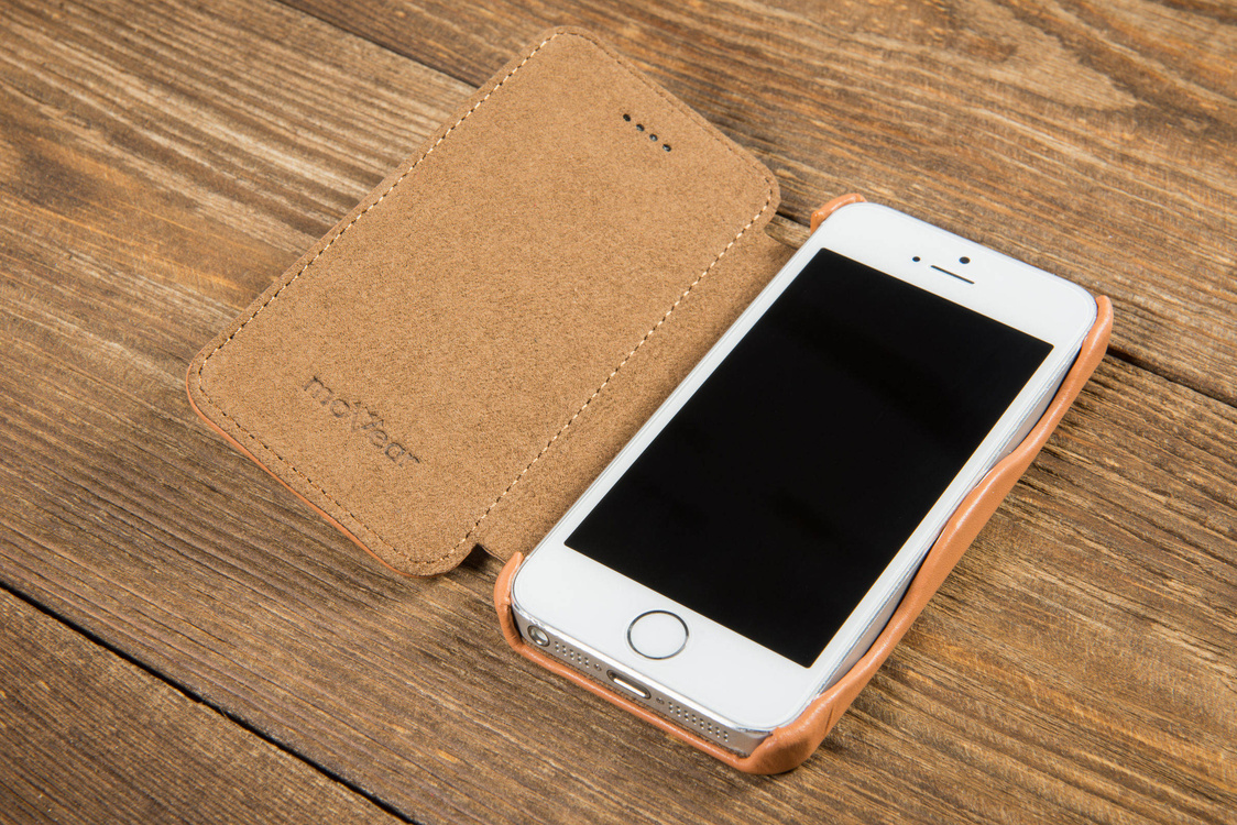 moVear flipSide C+ Skórzane Etui do Apple iPhone SE / 5s / 5 | Skóra Gładka | Cappuccino
