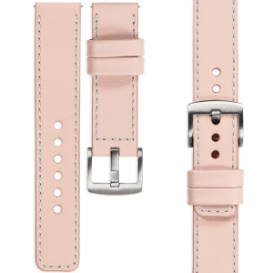 moVear Prestige C1 Skórzany pasek 22mm do Samsung Galaxy Watch 3 (45mm) / Watch (46mm) / Gear S3 | Różowy cielisty, srebrne przeszycie [rozmiary XS-XXL i klamra do wyboru]