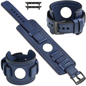 moVear Prestige CW1 Szeroki skórzany pasek 24mm do Apple Watch 10 / 9 / 8 / 7 / 6 / 5 / 4 / SE (46/45/44mm) & Ultra (49mm) | Granatowy, czarne przeszycie [rozmiary XS-XXL i klamra do wyboru]
