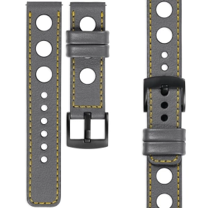 moVear Prestige R1 Skórzany pasek 24mm do zegarka | Szary, żółte przeszycie [rozmiary XS-XXL i klamra do wyboru]