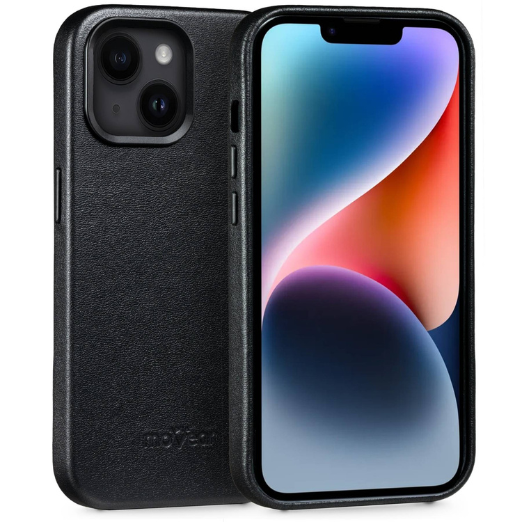 moVear backCover 4S Skórzane plecki do Apple iPhone 14 (6,1") | kompatybilne z MagSafe, Skóra naturalna gładka (Czarna)