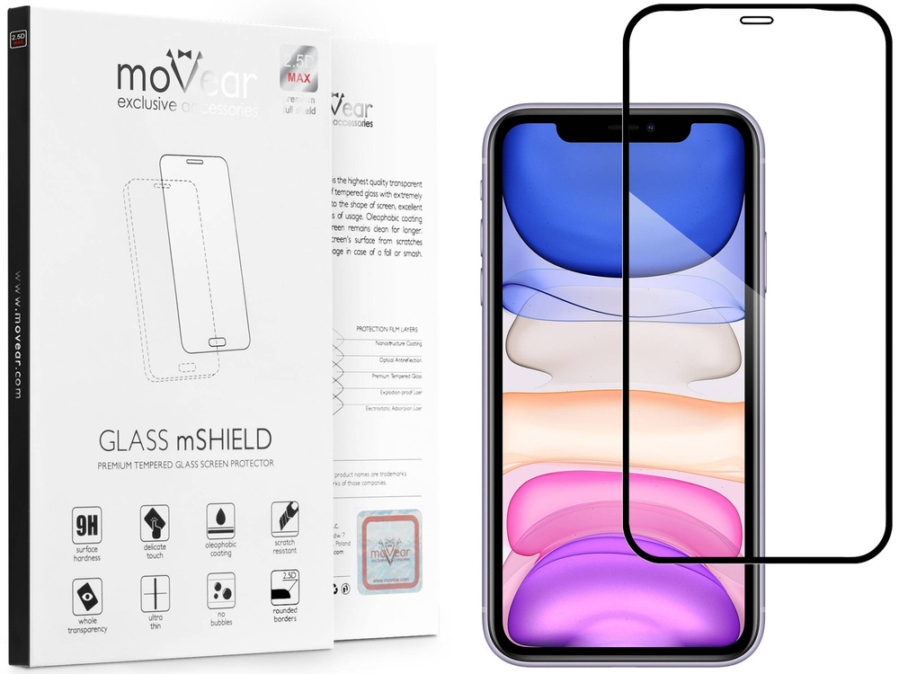 moVear GLASS mSHIELD 2.5D MAX do Apple iPhone 11 / Xr (6.1") (kompatybilne z etui)