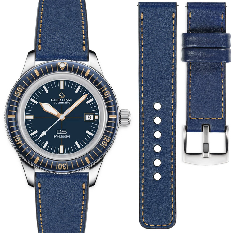 moVear Prestige C1 Skórzany pasek 20mm do Certina DS PH200M C036.407.16.040.00 | Granatowy, złote przeszycie [rozmiary XS-XXL]