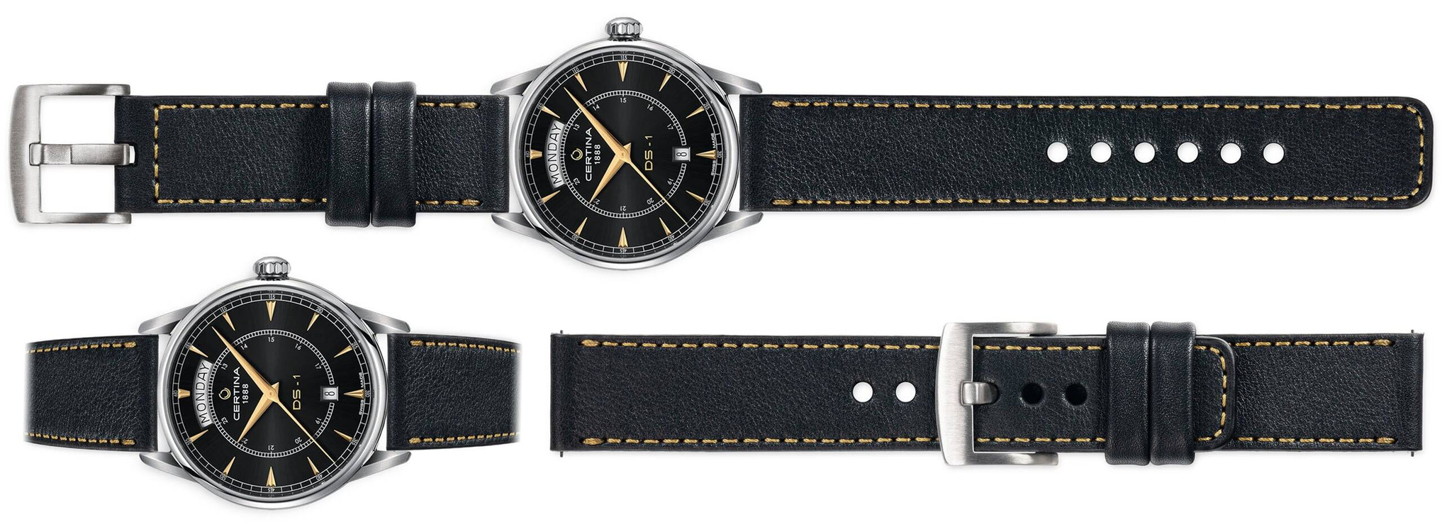 moVear Prestige C1 Skórzany pasek 20mm do Certina DS-1 Day Date C029.430.11.051.00 | Czarny, złote przeszycie [rozmiary XS-XXL]