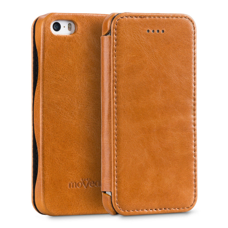 moVear flipSide C Skórzane Etui do Apple iPhone SE / 5s / 5 | Skóra Vintage | Jasnobrązowy
