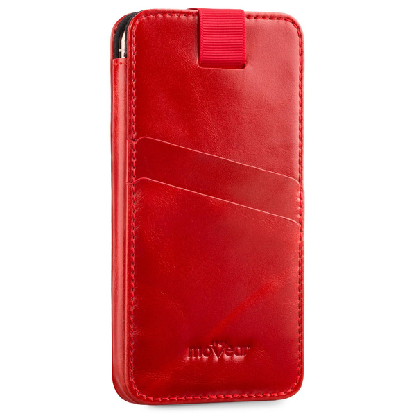 moVear pocketCase C+ skórzana wsuwka do Smartfon rozmiar S (ok 141 x 68 x 8mm) | Skóra naturalna vintage (Czerwona)