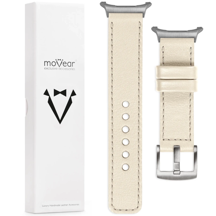 moVear Prestige C1 Skórzany pasek 24mm do Samsung Galaxy Watch Ultra | Beżowy, beżowe przeszycie [rozmiary XS-XXL i klamra do wyboru]