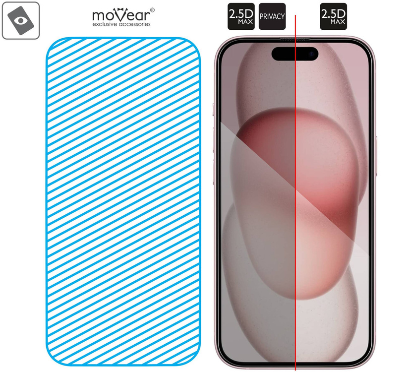 2 szt. | moVear mBOX GLASS mSHIELD 2.5D MAX privacy do Apple iPhone 16 / 15 (6,1") (Anty spy, z Aplikatorem)