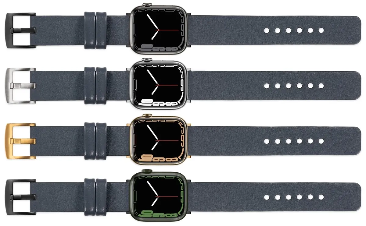 moVear Prestige S1 Skórzany pasek 22mm do Apple Watch 10 / 9 / 8 / 7 / 6 / 5 / 4 / SE (42/41/40mm) | Szary stalowy [adapter i klamra do wyboru]