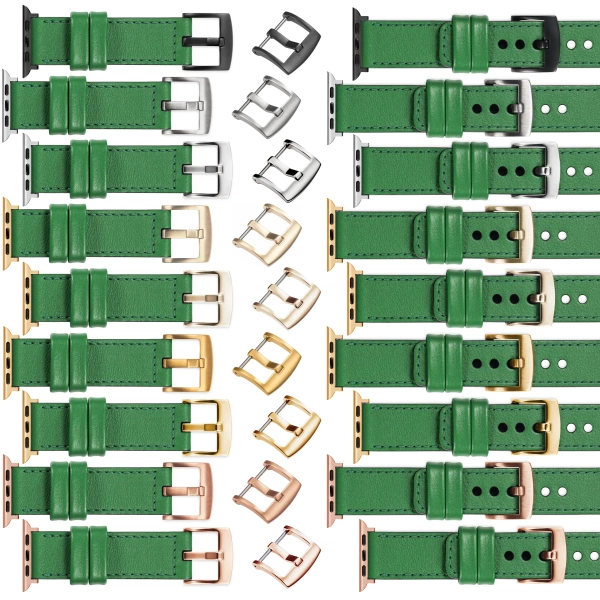 moVear Prestige C1 Skórzany pasek 24mm do Apple Watch 10 / 9 / 8 / 7 / 6 / 5 / 4 / SE (46/45/44mm) & Ultra (49mm) | Zielony, ciemnozielone przeszycie [rozmiary XS-XXL i klamra do wyboru]