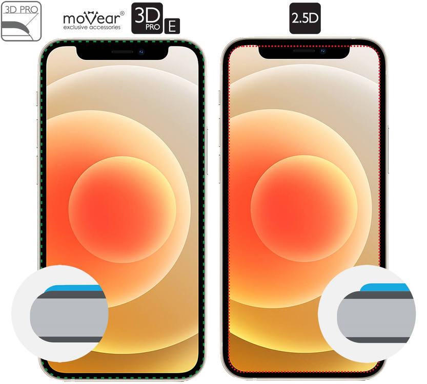 moVear GLASS mSHIELD 3D PRO-E do Apple iPhone 12 Mini (5.4") (kompatybilne z etui)