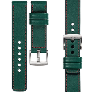 moVear Prestige C1 Skórzany pasek 20mm do zegarka | Zielony butelkowy, czerwone przeszycie [rozmiary XS-XXL i klamra do wyboru]