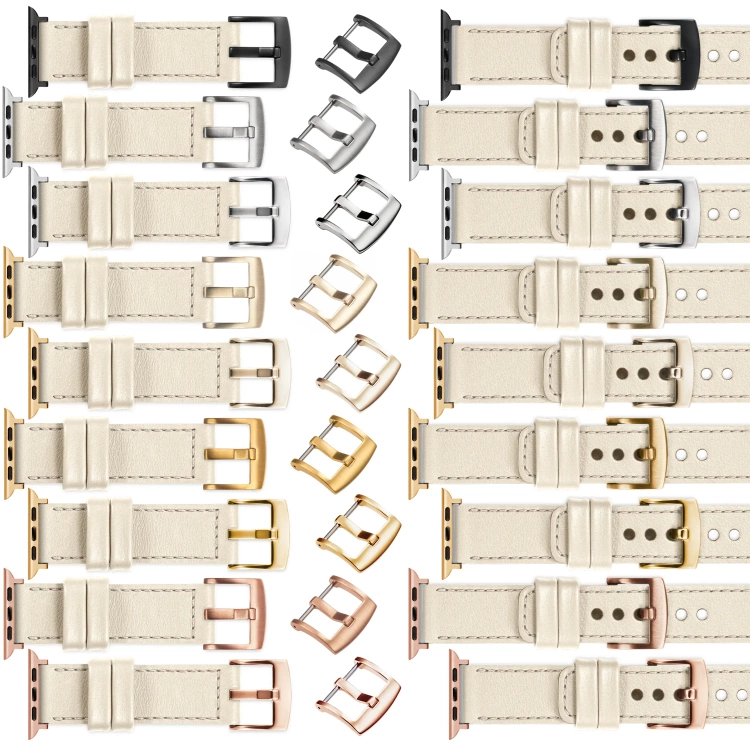 moVear Prestige C1 Skórzany pasek 20mm do Apple Watch 10 / 9 / 8 / 7 / 6 / 5 / 4 / SE (46/45/44mm) & Ultra (49mm) | Beżowy, beżowe przeszycie [rozmiary XS-XXL i klamra do wyboru]