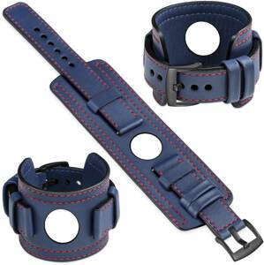 moVear Prestige CW1 Szeroki skórzany pasek 20mm do Samsung Galaxy Watch 7 / 6 / 5 / 4 / 3 & Pro / FE / Classic / Active | Granatowy, czerwone przeszycie [rozmiary XS-XXL i klamra do wyboru]