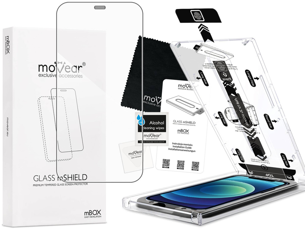 moVear mBOX GLASS mSHIELD 2.5D do Apple iPhone 12 Pro / 12 (6.1") (łatwy montaż)