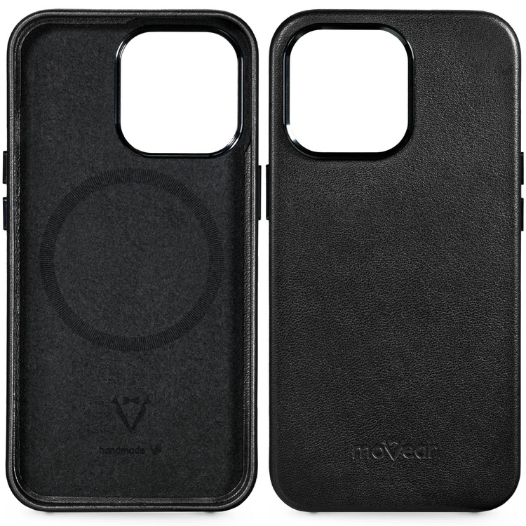 moVear backCover 4S Skórzane plecki do Apple iPhone 13 Pro (6.1") | kompatybilne z MagSafe, Skóra naturalna gładka (Czarna)