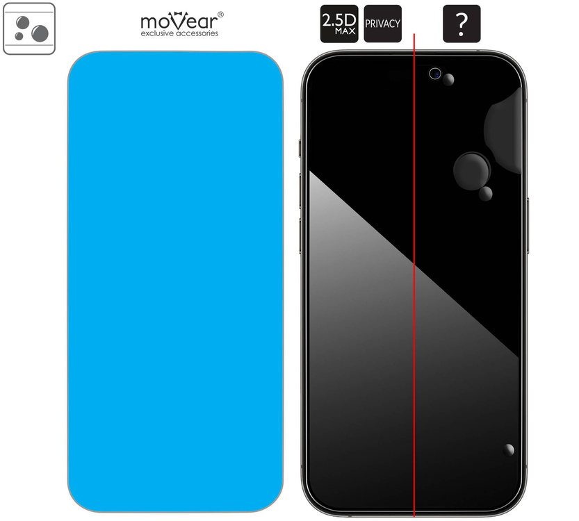 2 szt. | moVear GLASS mSHIELD 2.5D MAX privacy do Apple iPhone 14 Pro (6.1") (Prywatyzujące, kompatybilne z etui)