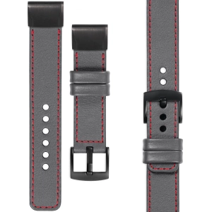 moVear Prestige C1 Skórzany pasek do Garmin QuickFit 22mm (Fenix / Forerunner / Epix / Instinct / Enduro / Quatix / MARQ - 47/45mm) | Szary, czerwone przeszycie [rozmiary XS-XXL i klamra do wyboru]