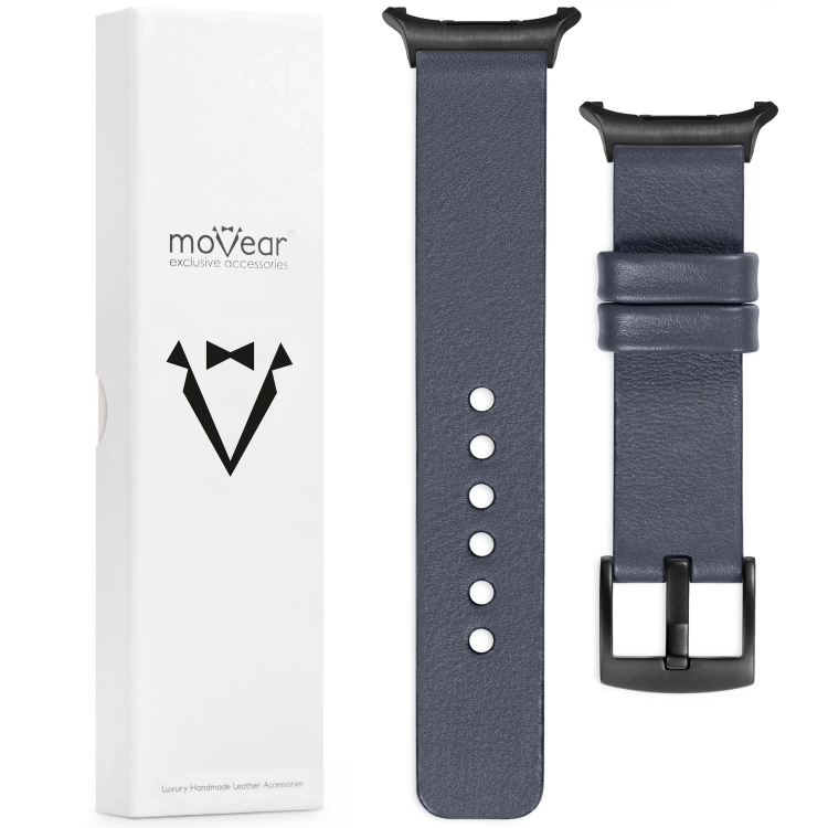 moVear Prestige S1 Skórzany pasek 24mm do Samsung Galaxy Watch Ultra | Szary stalowy [rozmiary XS-XXL i klamra do wyboru]