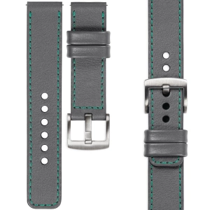 moVear Prestige C1 Skórzany pasek 24mm do zegarka | Szary, turkusowe przeszycie [rozmiary XS-XXL i klamra do wyboru]