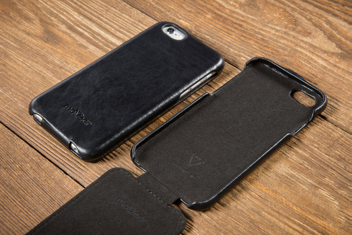 moVear flipDown C Skórzane Etui do Apple iPhone 6 / 6s | Skóra Vintage | Czarny