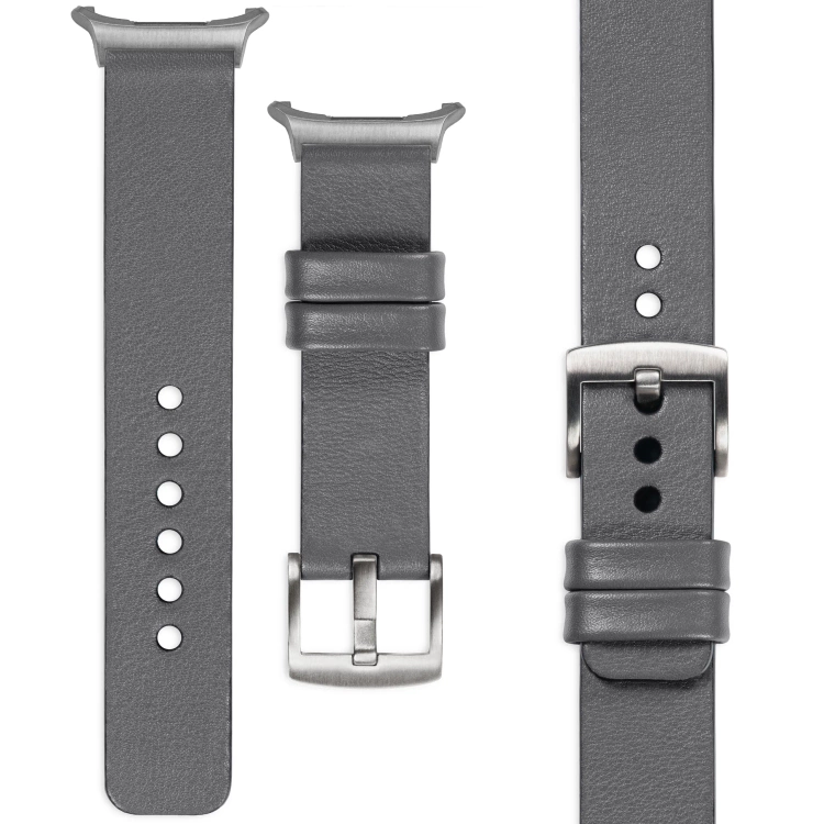 moVear Prestige S1 Skórzany pasek 24mm do Samsung Galaxy Watch Ultra | Szary [rozmiary XS-XXL i klamra do wyboru]