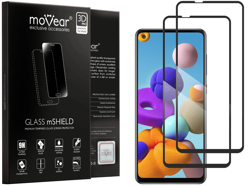 2 szt. | moVear GLASS mSHIELD 3D PRO-E do Samsung Galaxy A21 (6.5") (kompatybilne z etui)