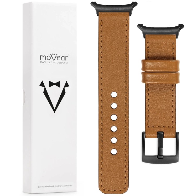 moVear Prestige C1 Skórzany pasek 24mm do Samsung Galaxy Watch Ultra | Jasnobrązowy, jasnobrązowe przeszycie [rozmiary XS-XXL i klamra do wyboru]