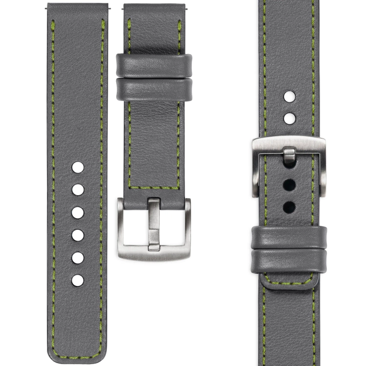 moVear Prestige C1 Skórzany pasek 26mm do zegarka | Szary, limonkowe przeszycie [rozmiary XS-XXL i klamra do wyboru]