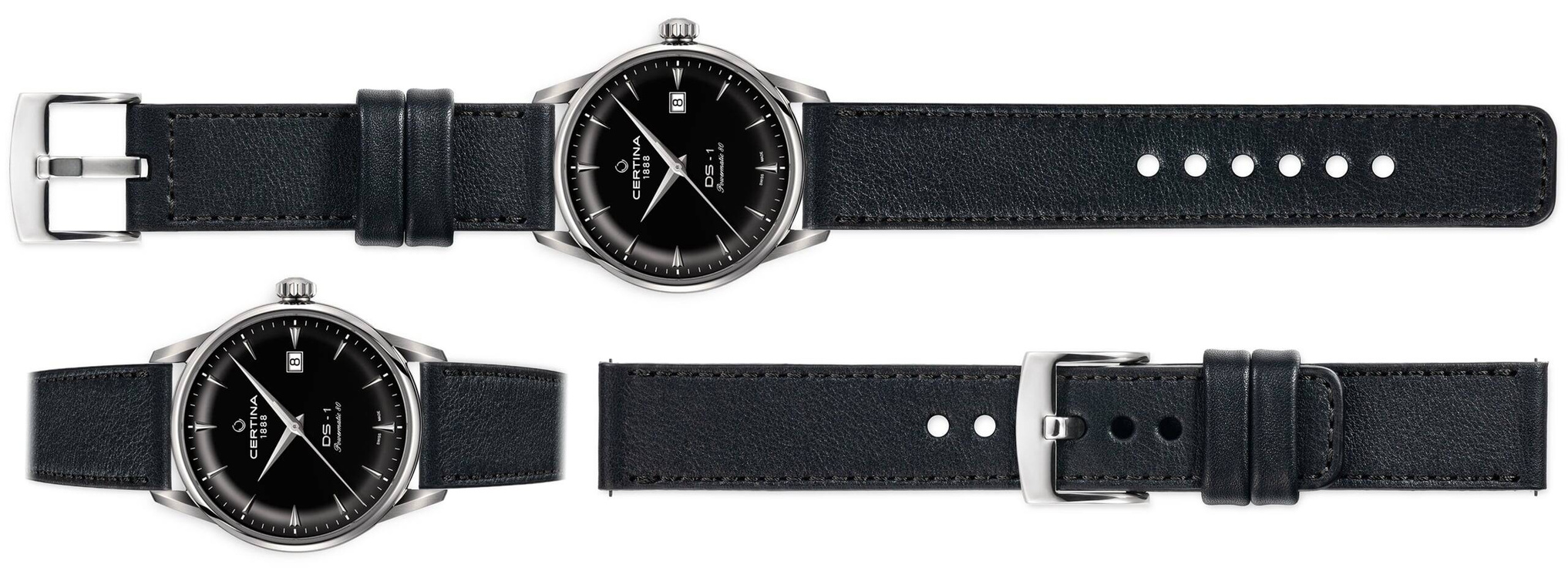moVear Prestige C1 Skórzany pasek 20mm do Certina | Czarny, czarne przeszycie [rozmiary XS-XXL]