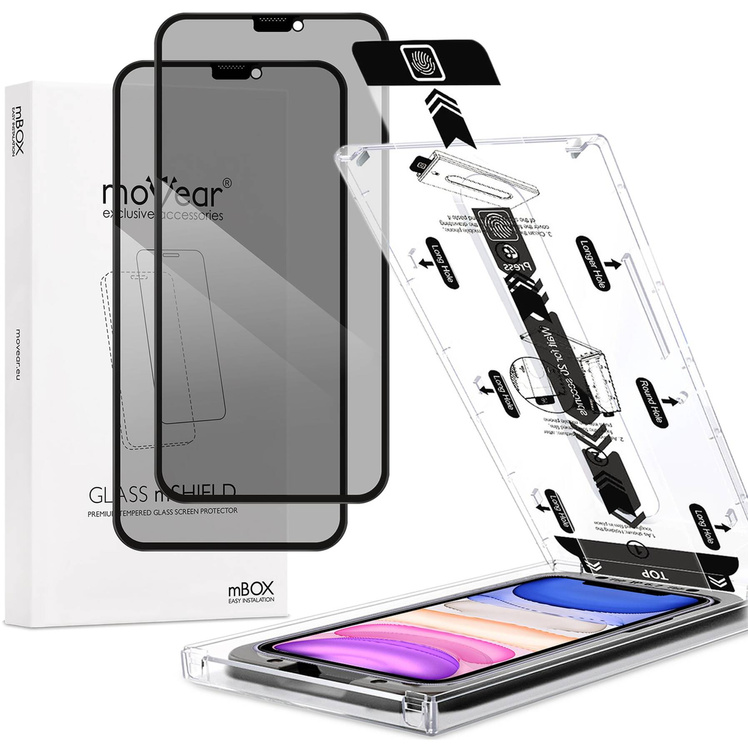 2 szt. | moVear mBOX GLASS mSHIELD 2.5D MAX privacy do Apple iPhone 11 / Xr (6.1") (Anty spy, z Aplikatorem)