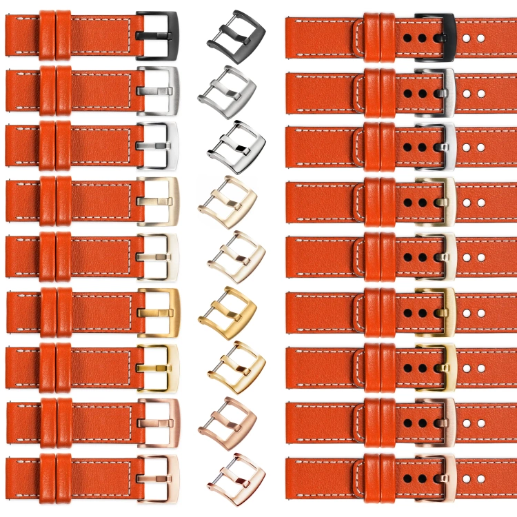 moVear Prestige C1 Skórzany pasek 22mm do zegarka | Pomarańczowy, białe przeszycie [rozmiary XS-XXL i klamra do wyboru]