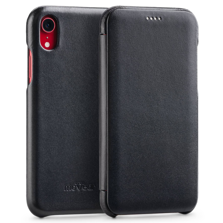moVear flipSide S skórzane etui do Apple iPhone Xr (6.1") | Skóra naturalna gładka (Czarna)