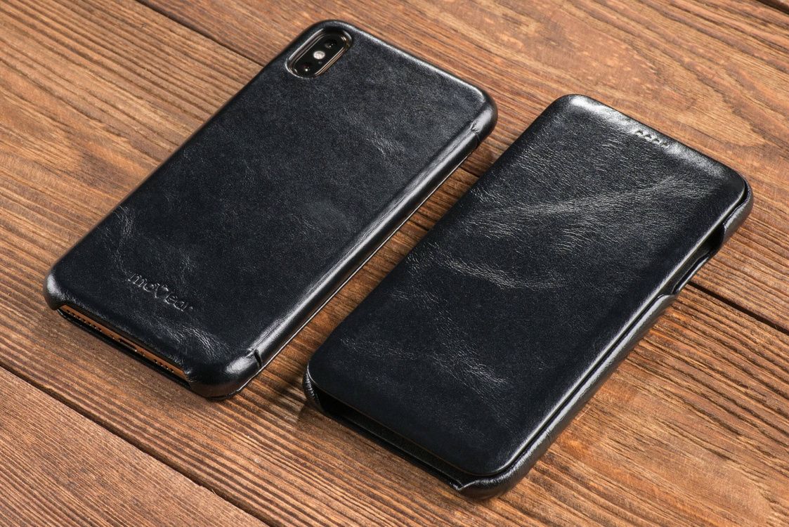 moVear flipSide S skórzane etui do Apple iPhone Xs MAX (6.5") | Skóra naturalna vintage (Czarna)