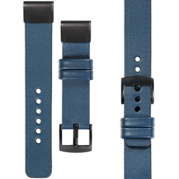 moVear Prestige S1 Skórzany pasek do Garmin QuickFit 26mm (Fenix / Epix / Quatix / Tactix / Enduro - 51mm) | Niebieski Jeans [rozmiary XS-XXL i klamra do wyboru]