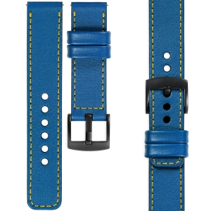 moVear Prestige C1 Skórzany pasek 24mm do zegarka | Niebieski, żółte przeszycie [rozmiary XS-XXL i klamra do wyboru]