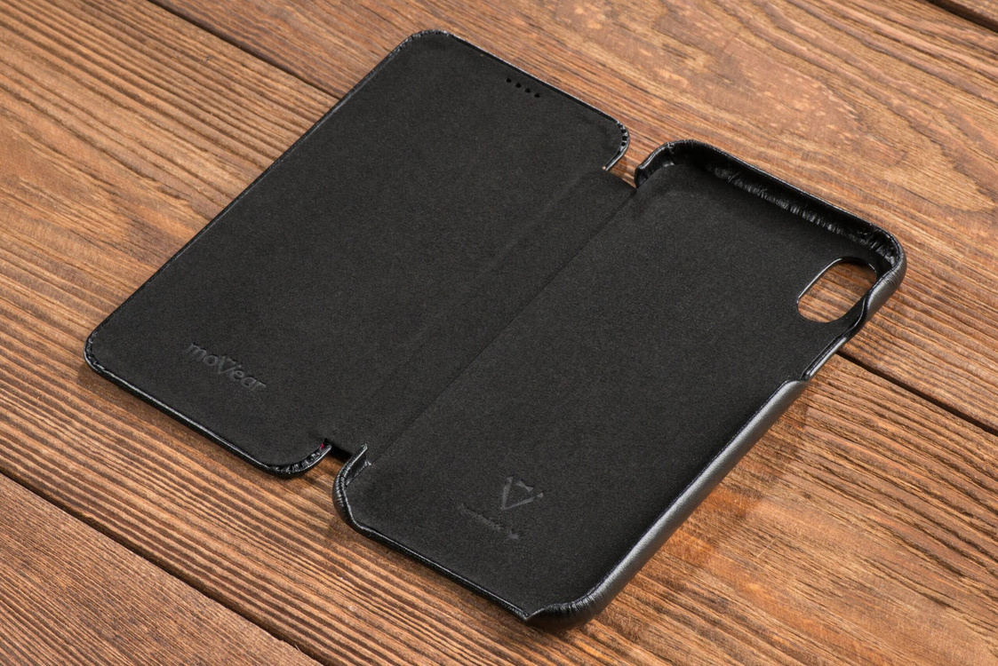 moVear flipSide S skórzane etui do Apple iPhone Xs MAX (6.5") | Skóra naturalna gładka (Czarna)