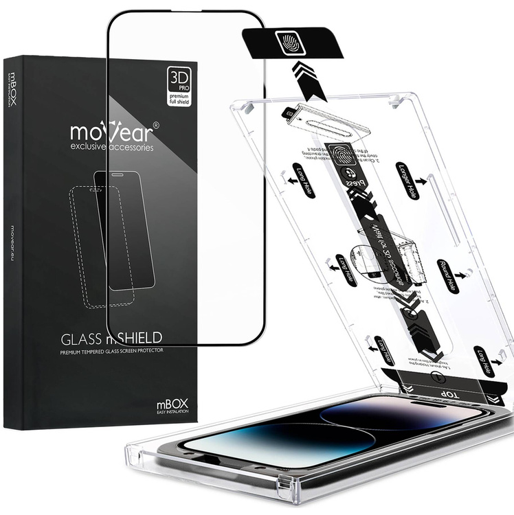 moVear mBOX GLASS mSHIELD 3D PRO do Apple iPhone 14 Pro (6.1") (łatwy montaż)
